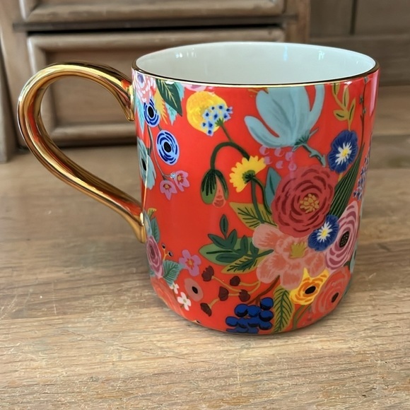 Anthropologie x Rifle Paper Mug “Garden Party” Monogram “F” Floral Gold Handle - Picture 4 of 6